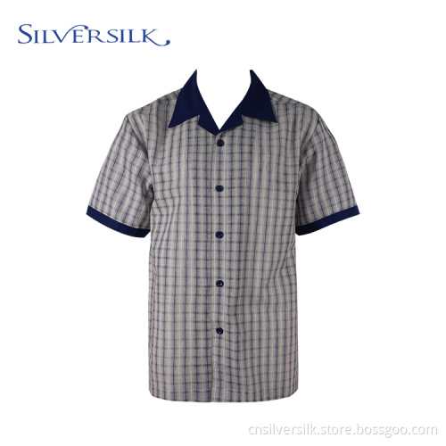 Blusa masculina de linho rayon camisas xadrez mangas curtas